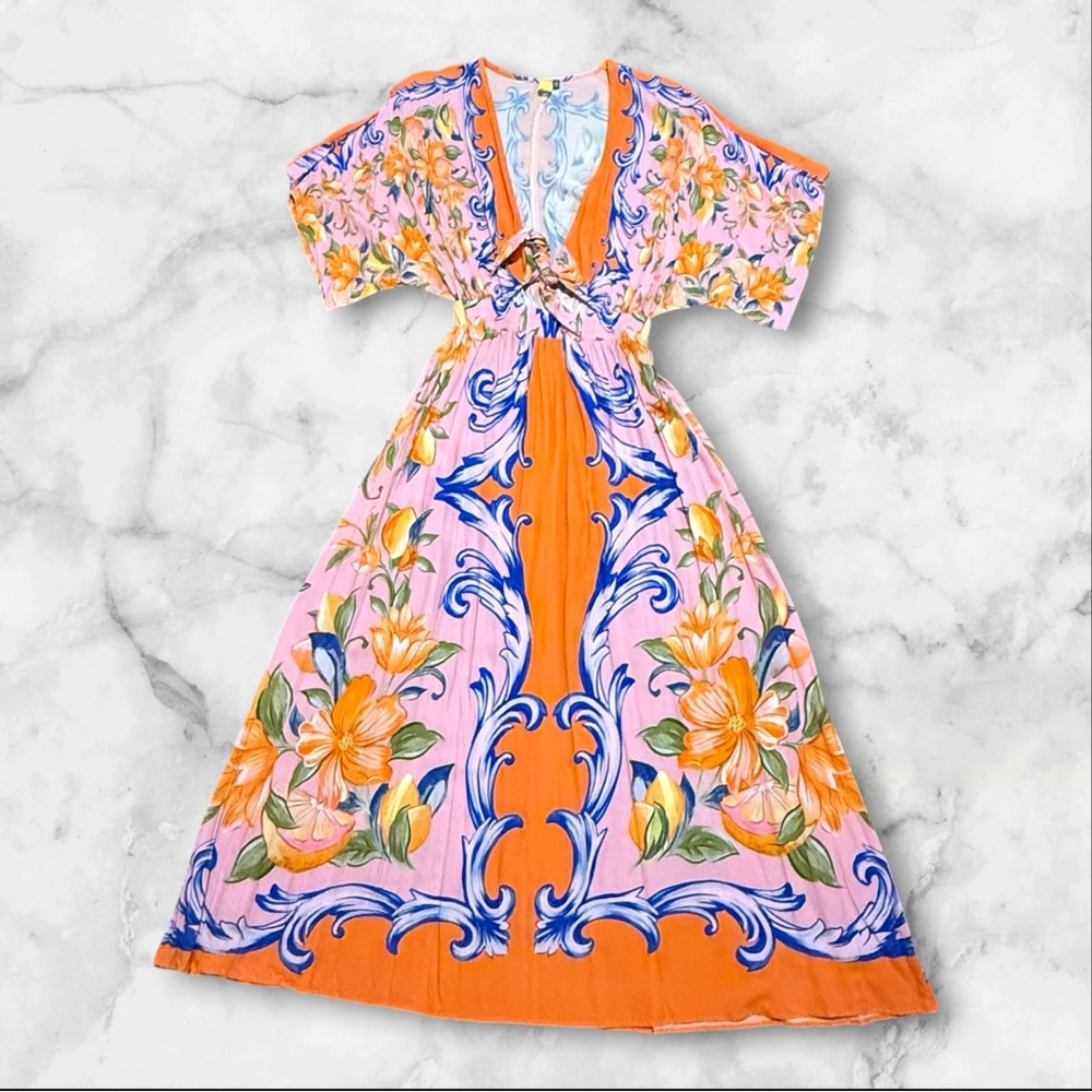 🌺 Farm Rio | Floral Tile Maxi Dress | Multi | Size US XSmall - Picture 2 of 11
